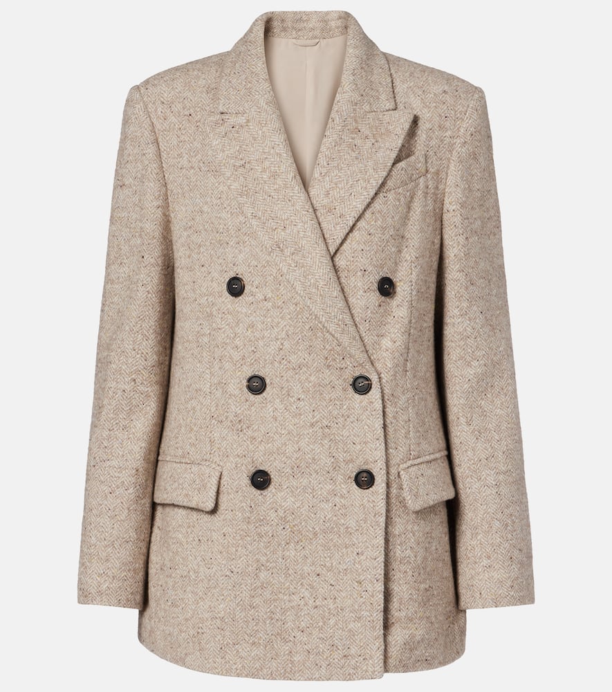 Brunello Cucinelli Double-breasted Wool And Silk-blend Blazer In Neutral