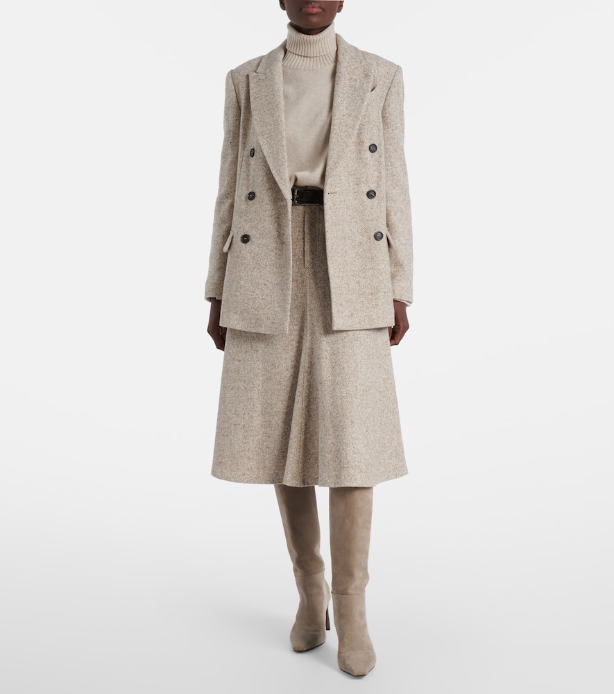 Brunello Cucinelli Double-breasted Wool And Silk-blend Blazer In Neutral