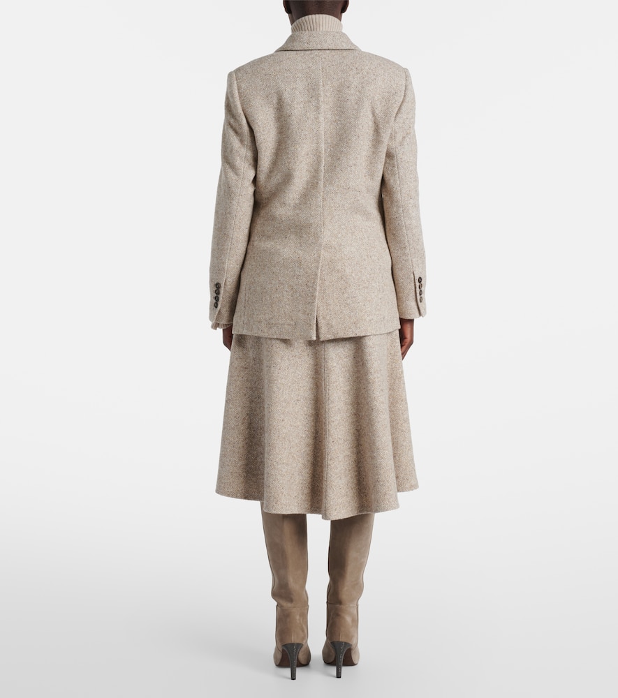 Brunello Cucinelli Double-breasted Wool And Silk-blend Blazer In Neutral