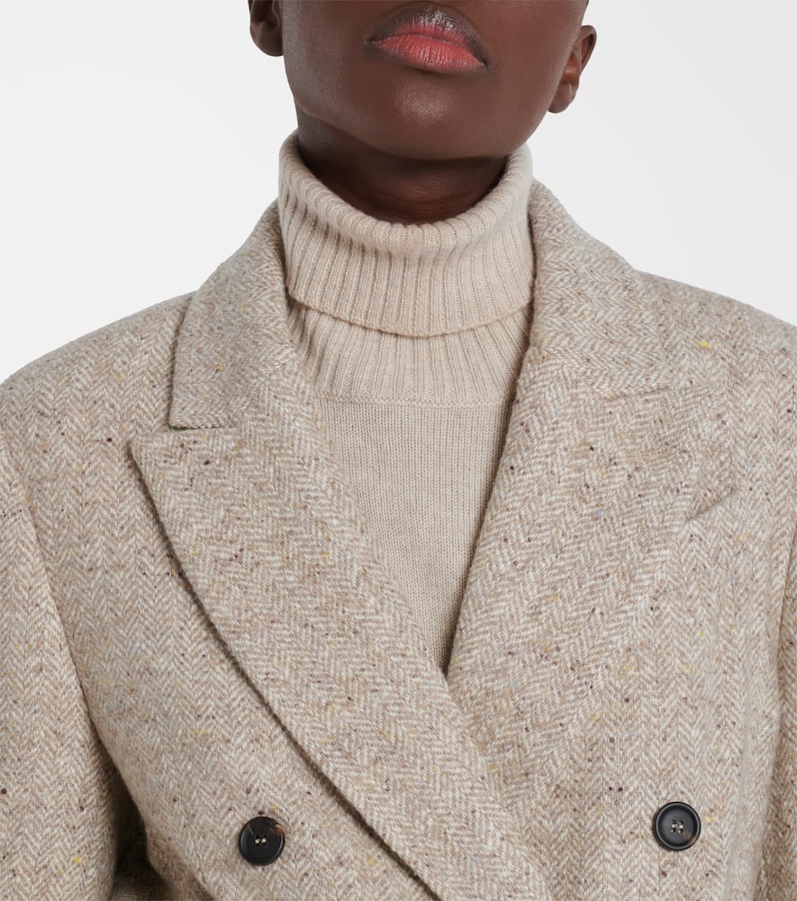 Brunello Cucinelli Double-breasted Wool And Silk-blend Blazer In Neutral
