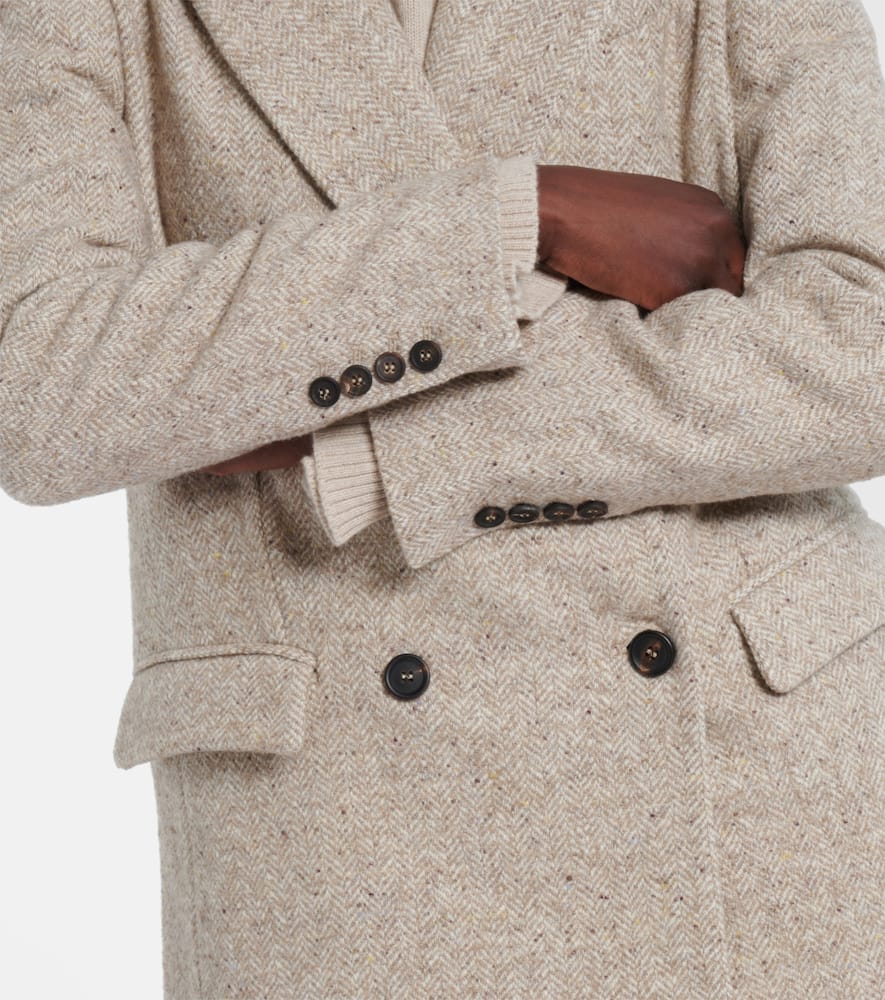 Brunello Cucinelli Double-breasted Wool And Silk-blend Blazer In Neutral