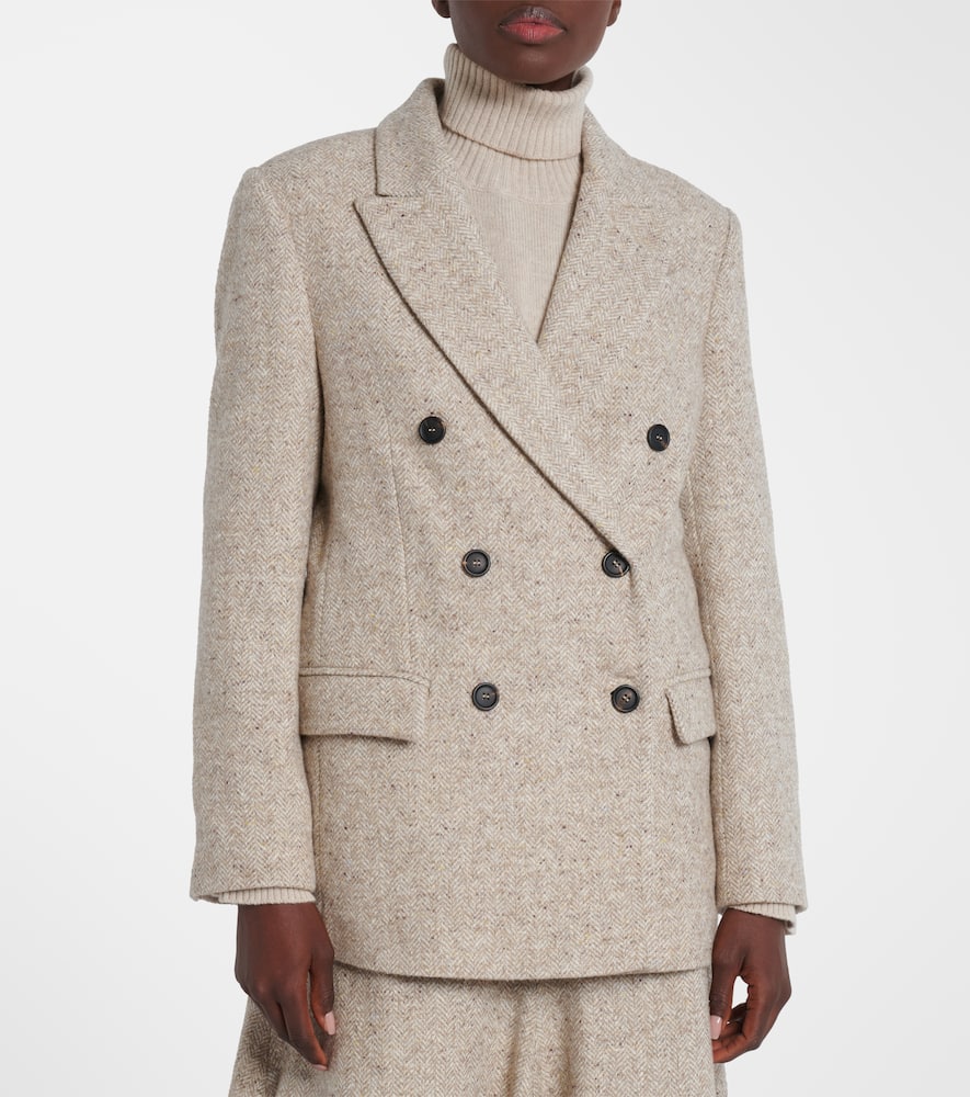 Brunello Cucinelli Double-breasted Wool And Silk-blend Blazer In Neutral