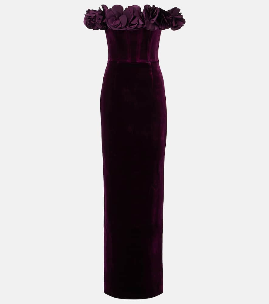 Rebecca Vallance Charles Off-shoulder Velvet Gown In Purple