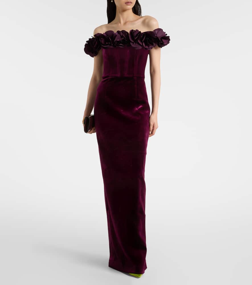 Rebecca Vallance Charles Off-shoulder Velvet Gown In Purple
