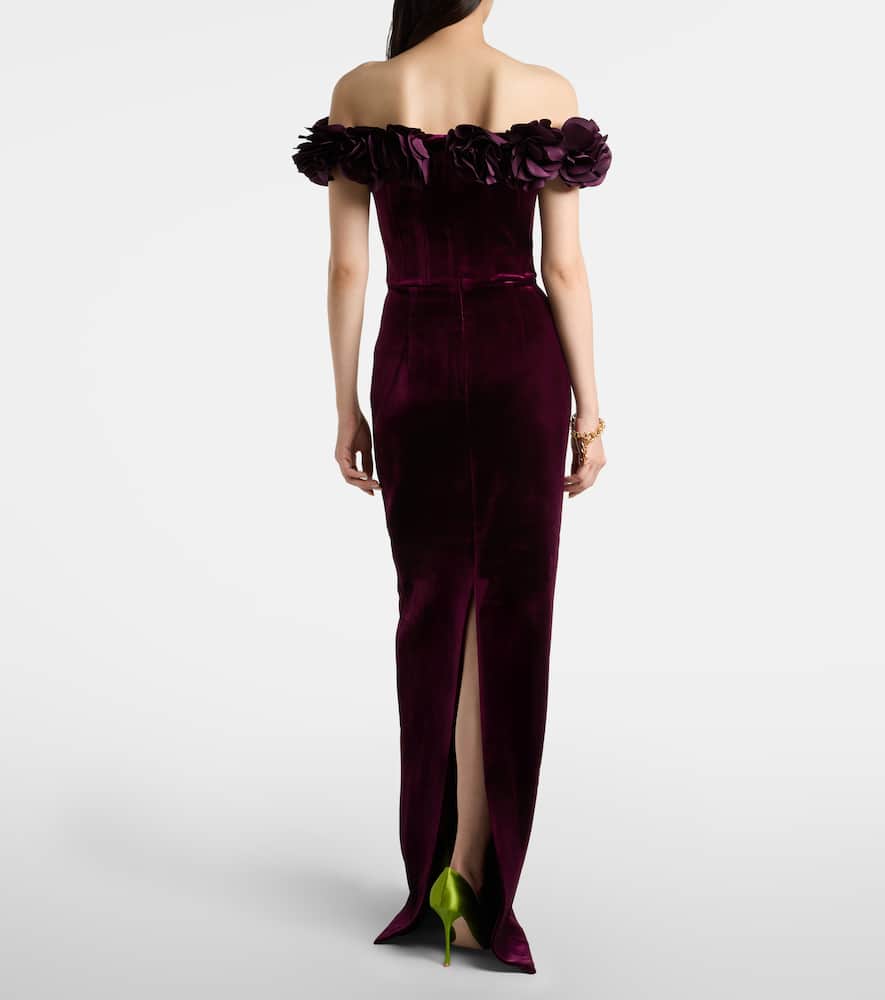 Rebecca Vallance Charles Off-shoulder Velvet Gown In Purple