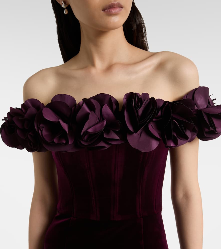 Rebecca Vallance Charles Off-shoulder Velvet Gown In Purple