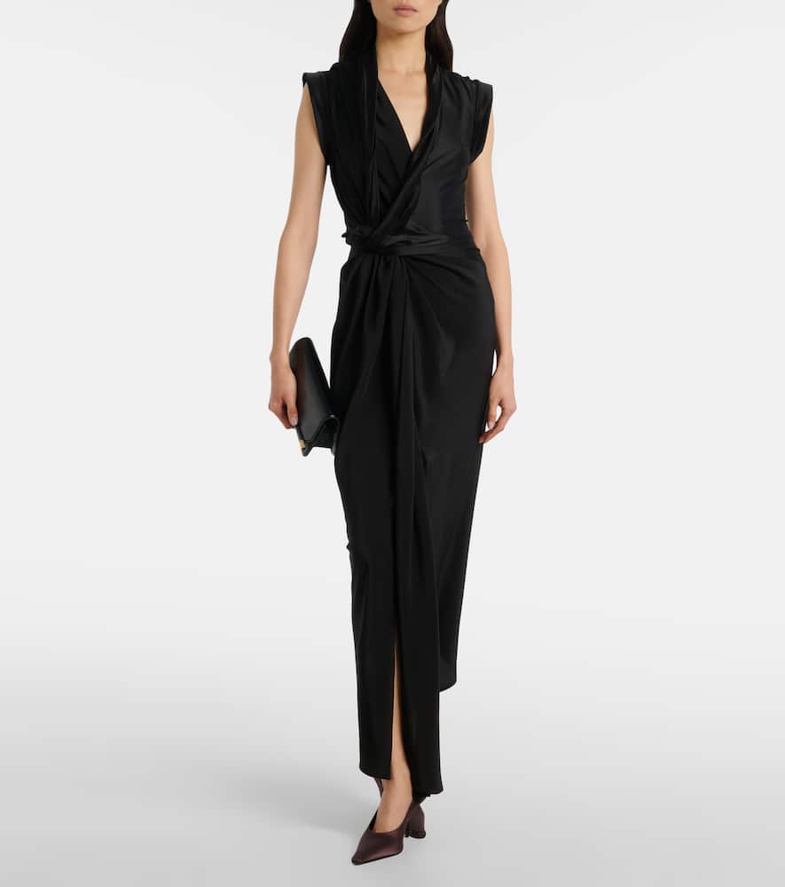 Victoria Beckham Draped Asymmetric Midi Dress In Black