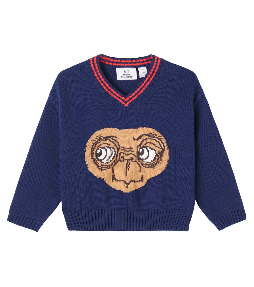 Mini Rodini Kids' X E. T. Intarsia Cotton Sweater In Blue