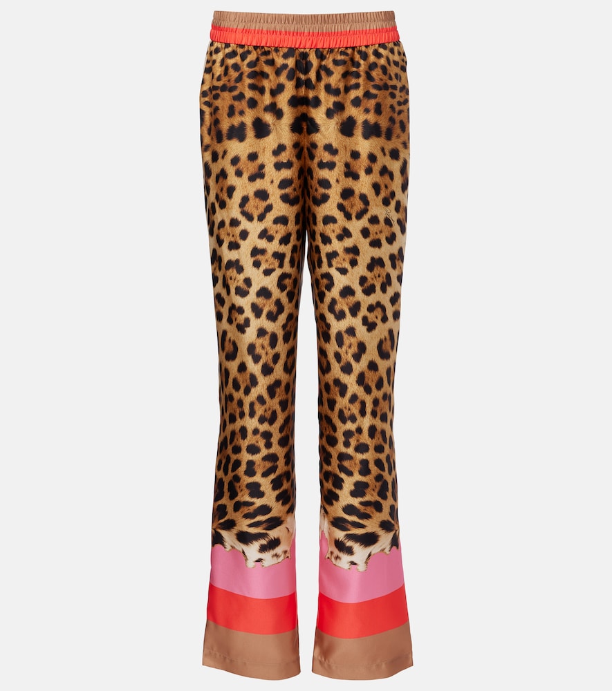 Roberto Cavalli Women's Beige Leopard-Print Silk Straight Pants Uk Size 6