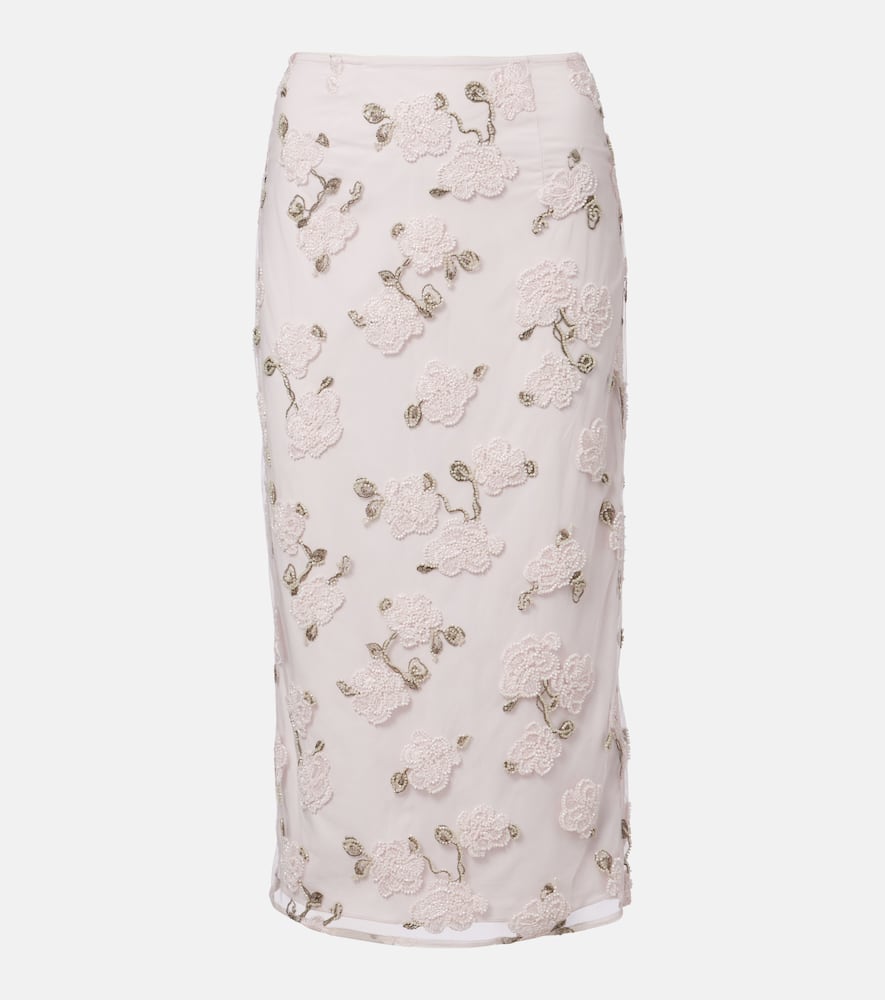 Rotate Birger Christensen Tasha Beaded Pencil Skirt In Pink