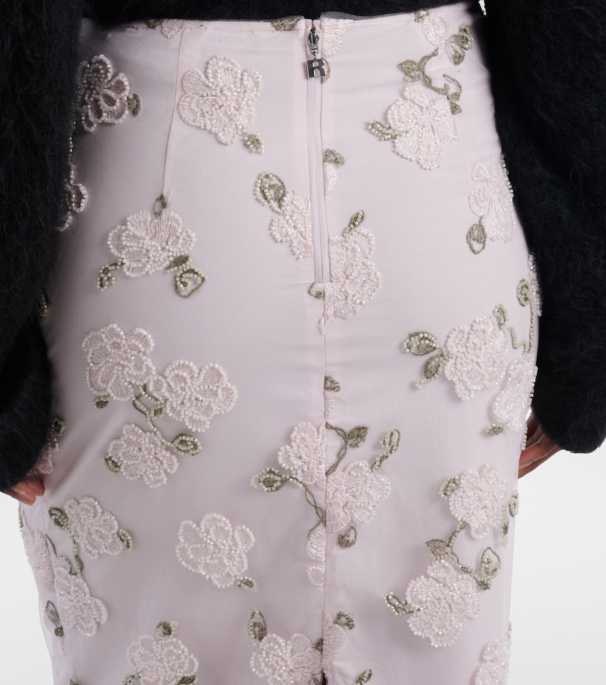 Rotate Birger Christensen Tasha Beaded Pencil Skirt In Pink