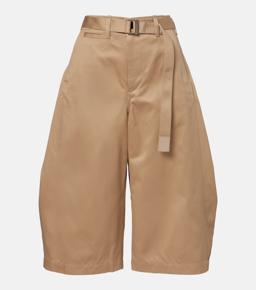 Sacai Belted cropped cotton barrel-leg pants