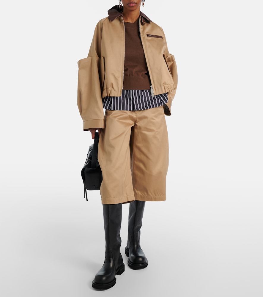 Sacai Belted cropped cotton barrel-leg pants
