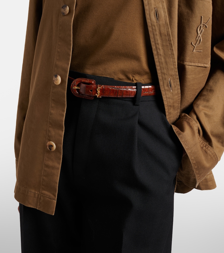  Saint Laurent Saint Laurent Cassandre Croc-effect Leather Belt 