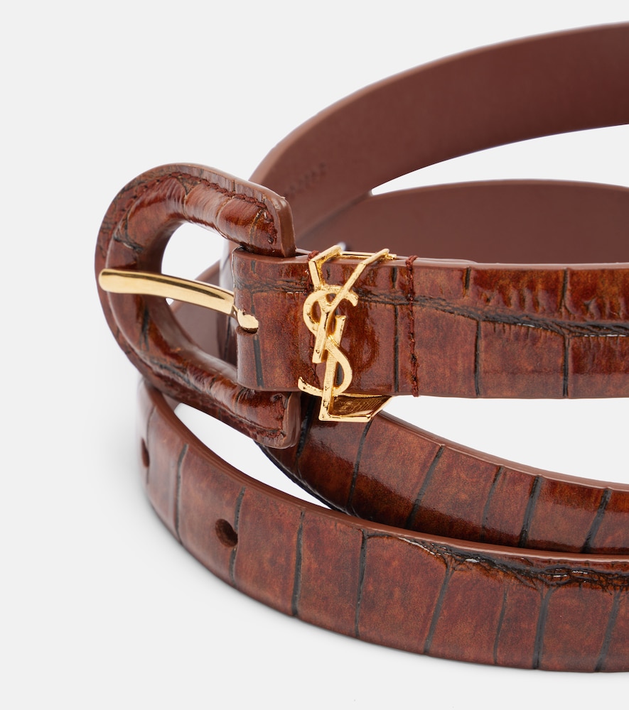  Saint Laurent Saint Laurent Cassandre Croc-effect Leather Belt 
