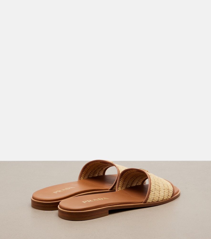  Prada Prada Leather-trimmed Raffia Sandals 