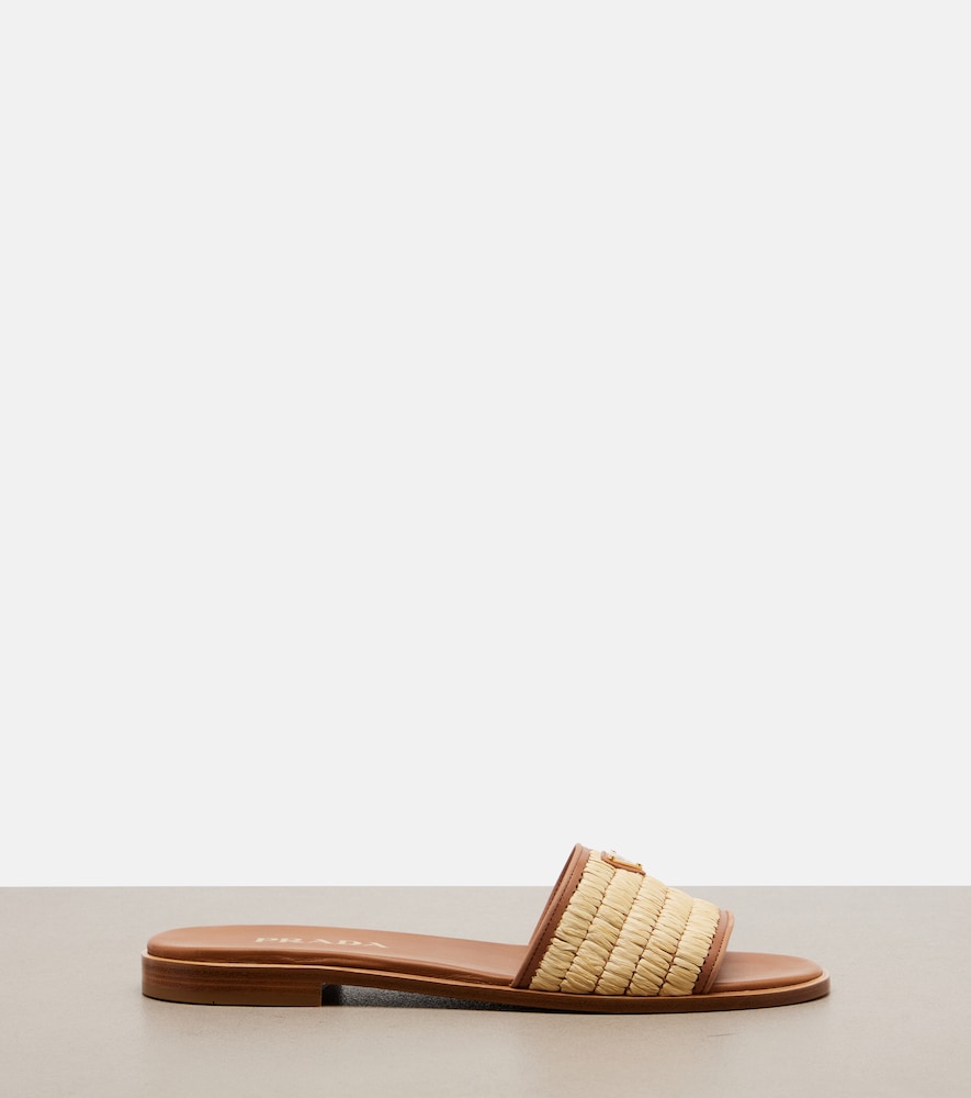  Prada Prada Leather-trimmed Raffia Sandals 