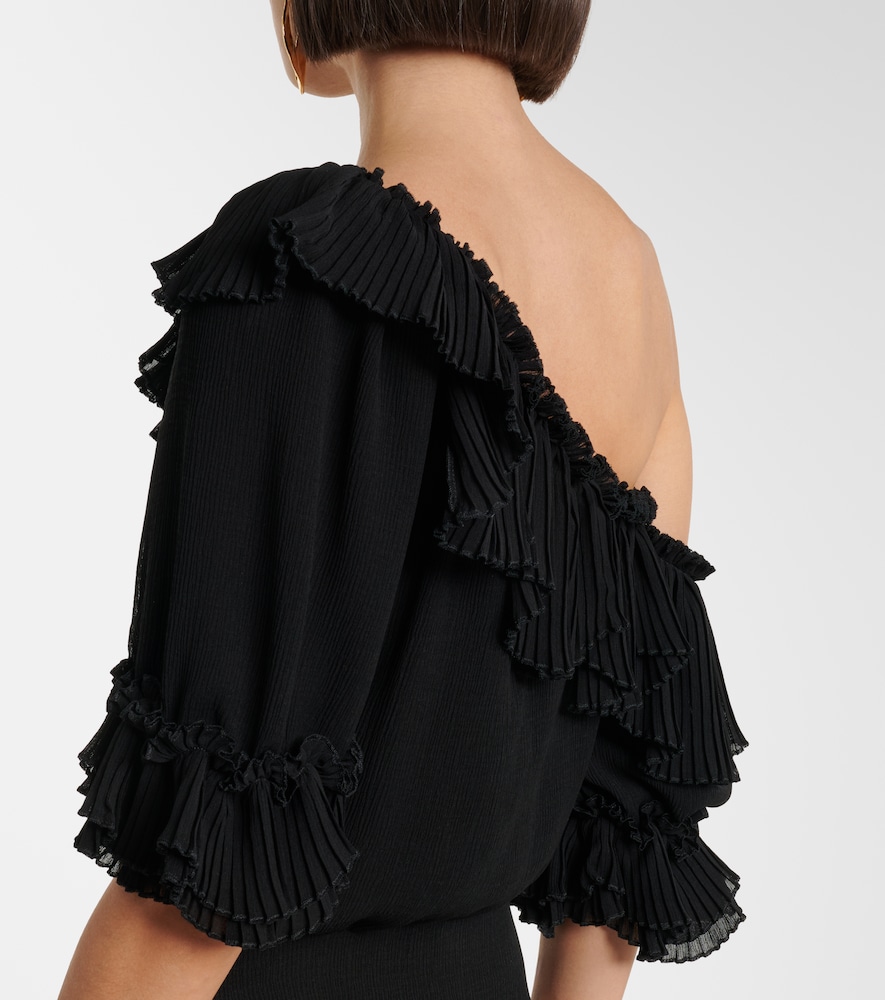  Saint Laurent Saint Laurent Ruffled Silk Crepon Minidress 