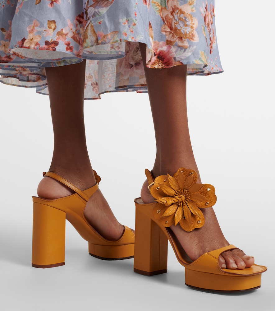 Zimmermann Brightside Platform floral-appliqué leather sandals