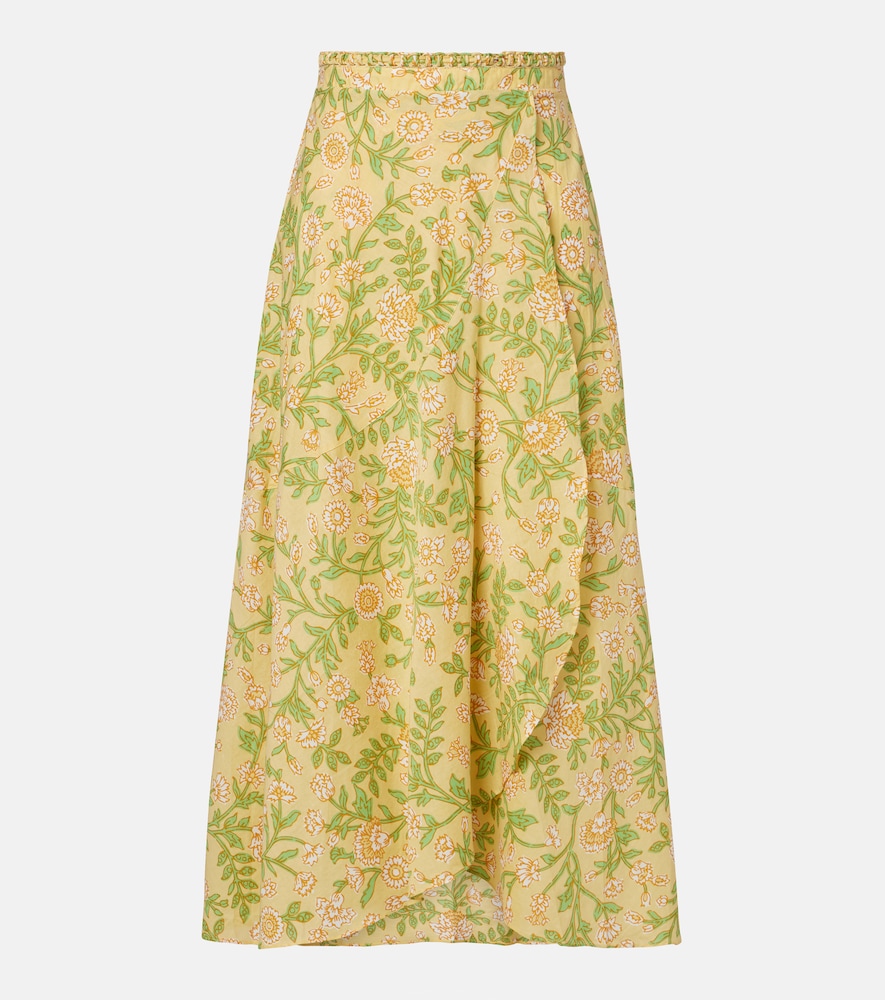Poupette St Barth Eva floral cotton midi skirt
