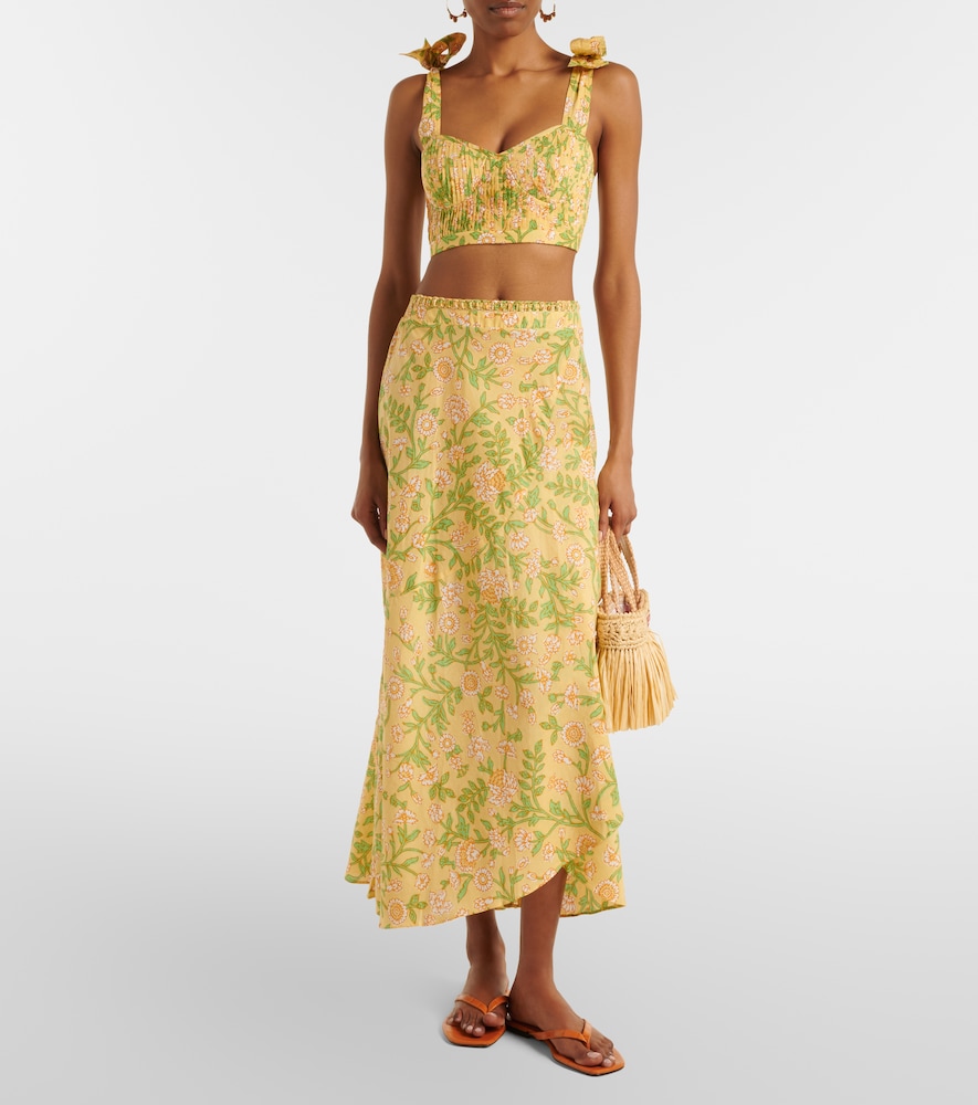 Poupette St Barth Eva floral cotton midi skirt