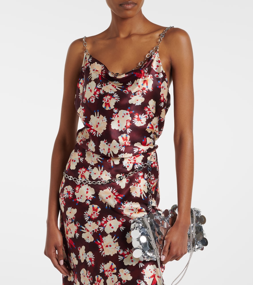 Rabanne Chain-detail floral silk satin top