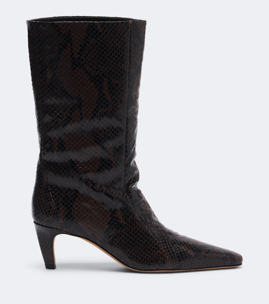 Cave Snake-Effect Leather Mid-Calf Boots