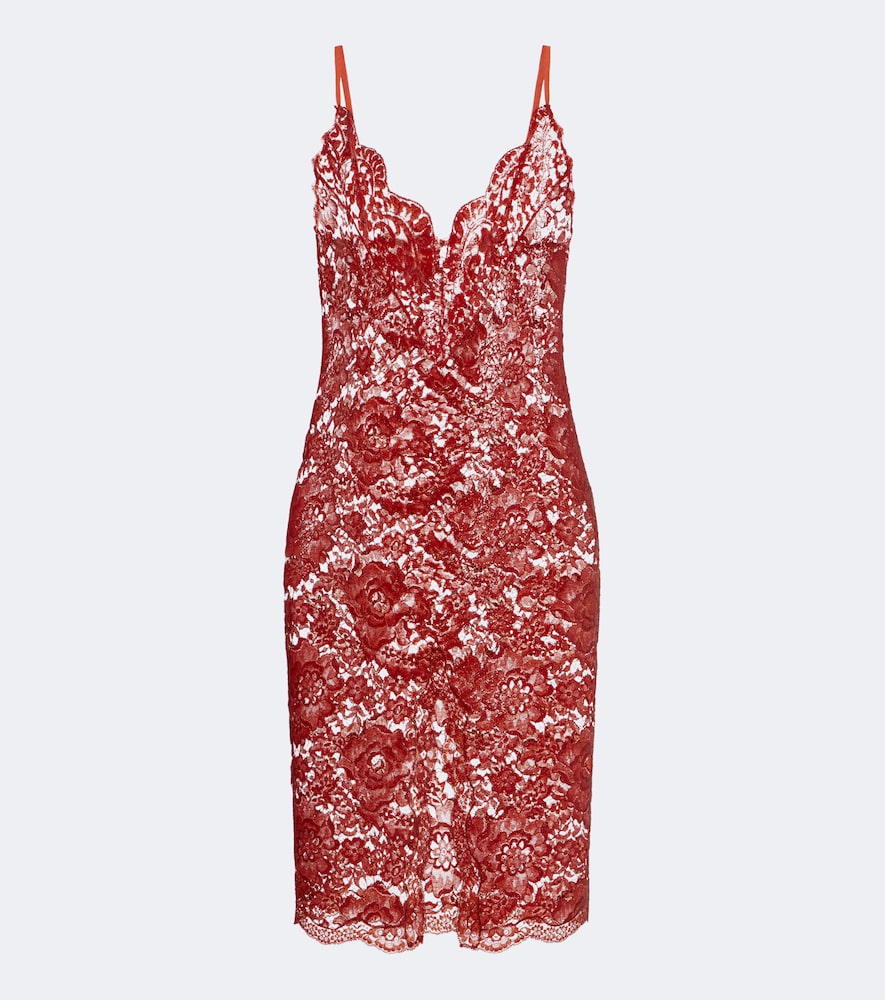 Saint Laurent Cotton-blend Lace Slip Dress In Red