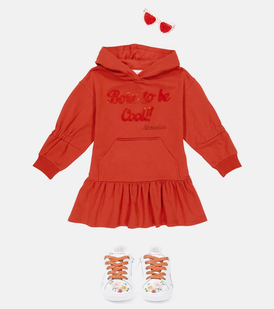 Monnalisa Cotton-blend Fleece Hoodie Dress In Acero