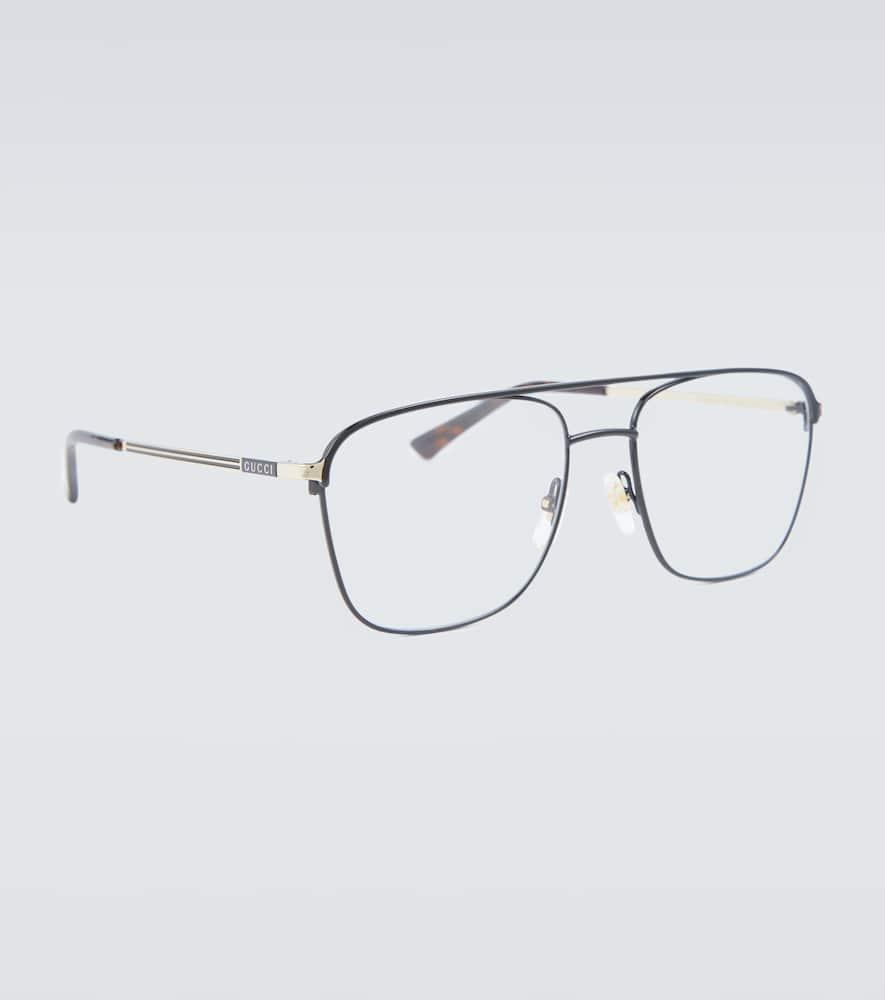 Shop Gucci Navigator-frame Glasses In Black-gold-transparent