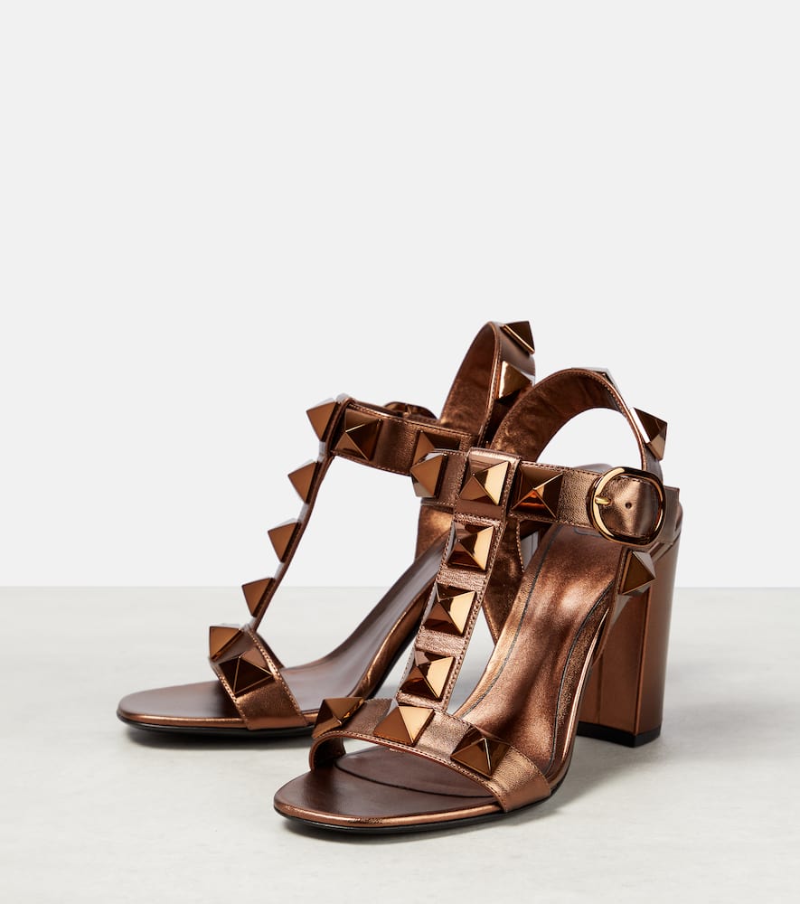 Valentino Roman Stud Leather Sandals In Brown