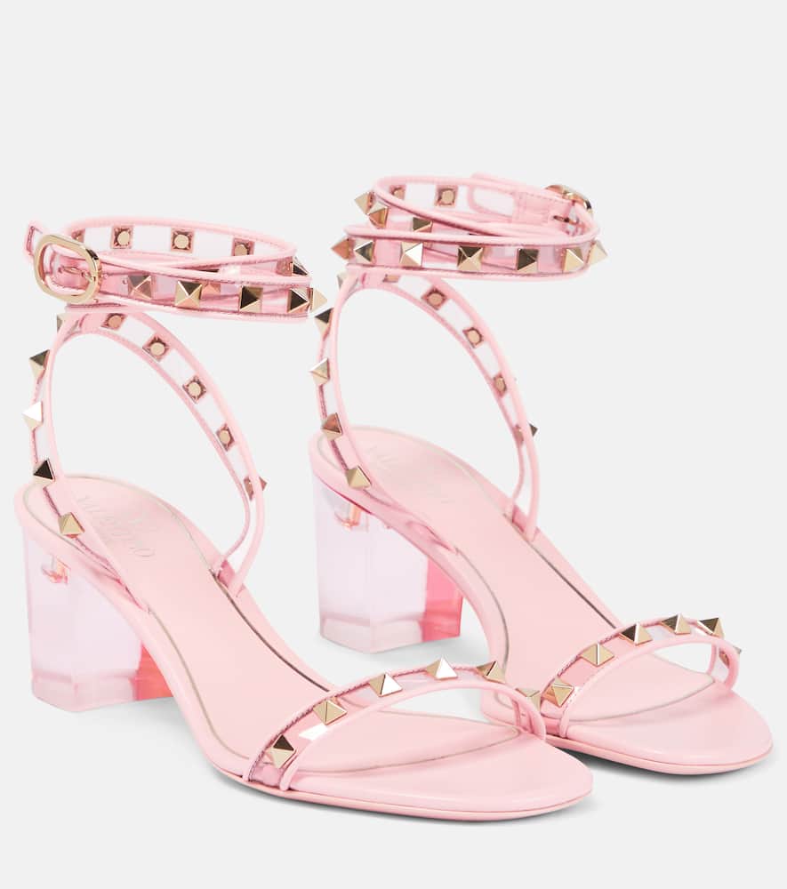 Shop Valentino Rockstud Leather And Pvc Sandals In Pink