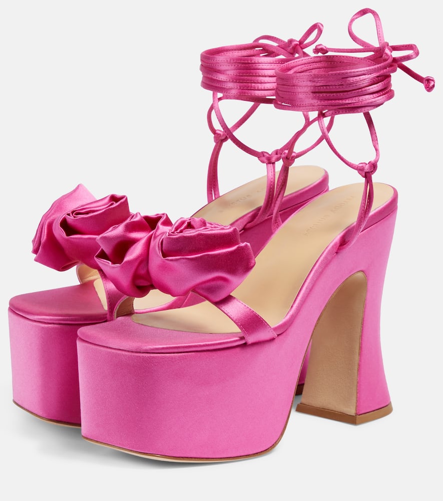 Shop Magda Butrym Appliqué Satin Platform Sandals In Pink