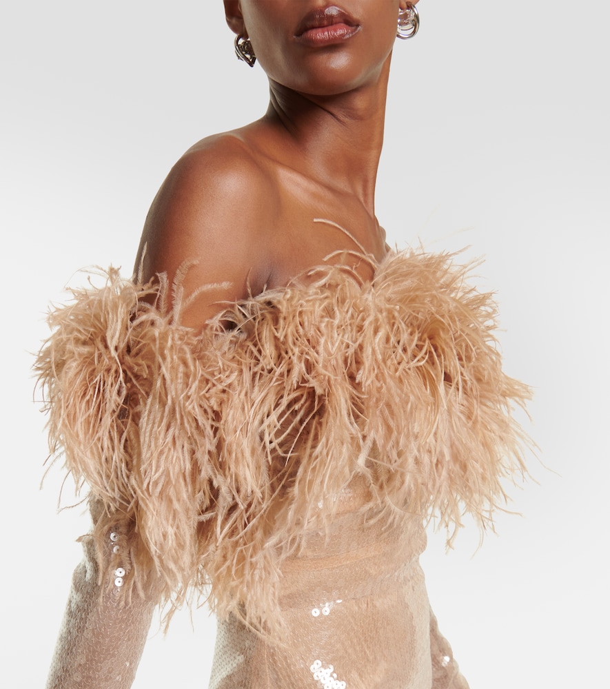  David Koma David Koma Feather-trimmed Sequined Midi Dress 