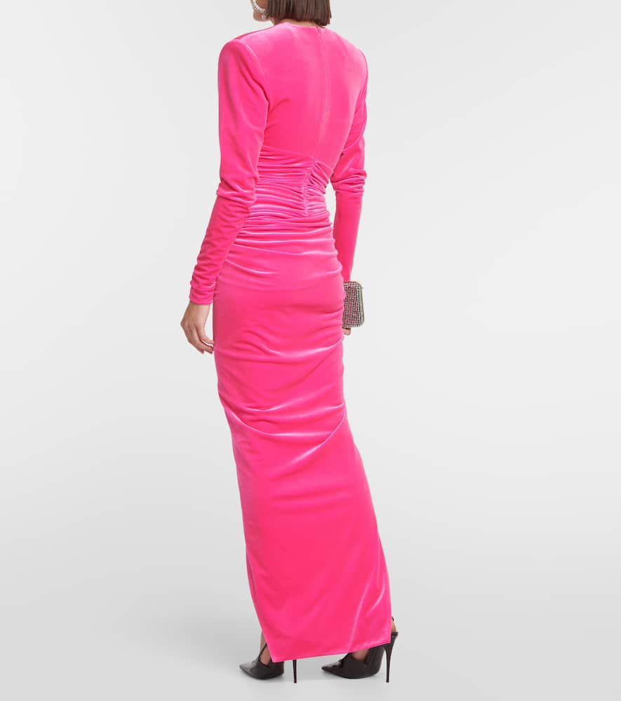 Shop Alexandre Vauthier Velvet Draped Midi Dress In Pink