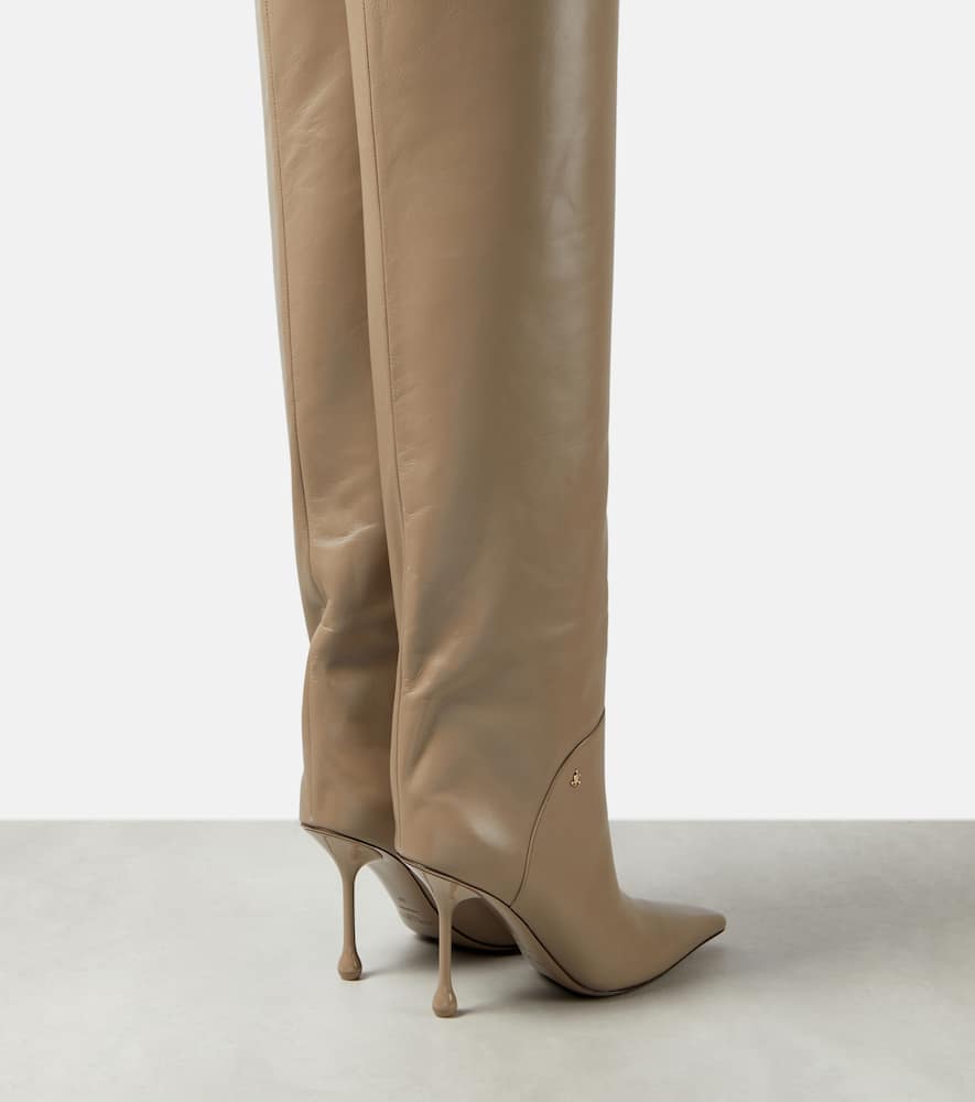 Shop Jimmy Choo Cycas 95 Leather Over-the-knee Boots In Grey