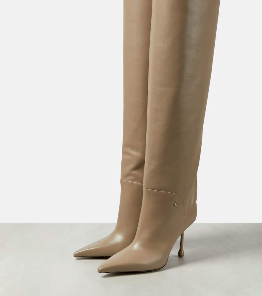 Shop Jimmy Choo Cycas 95 Leather Over-the-knee Boots In Grey