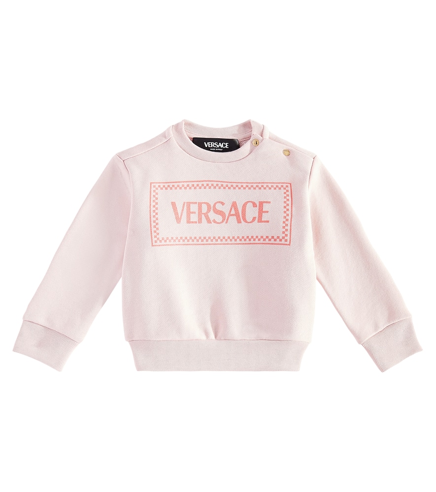 Versace Baby Logo Cotton Jersey Sweater In Pink