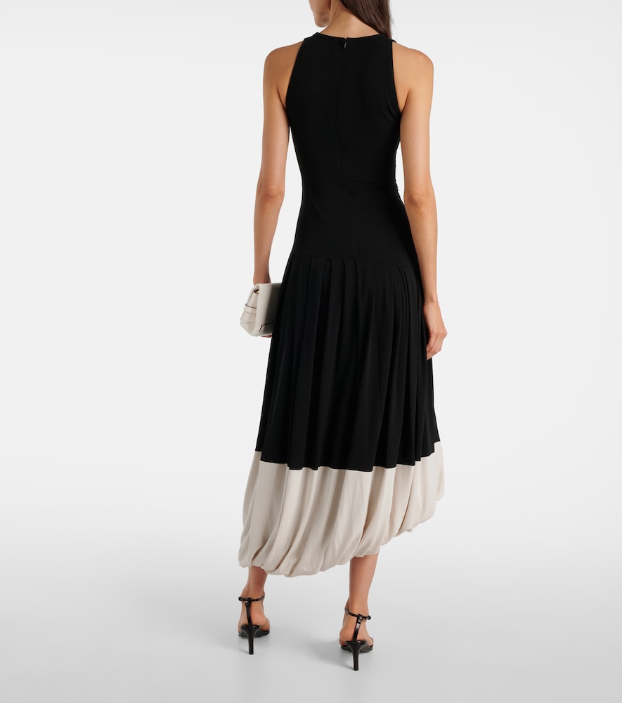 Victoria Beckham Pleated Crepe Midi Dress In Black | ModeSens