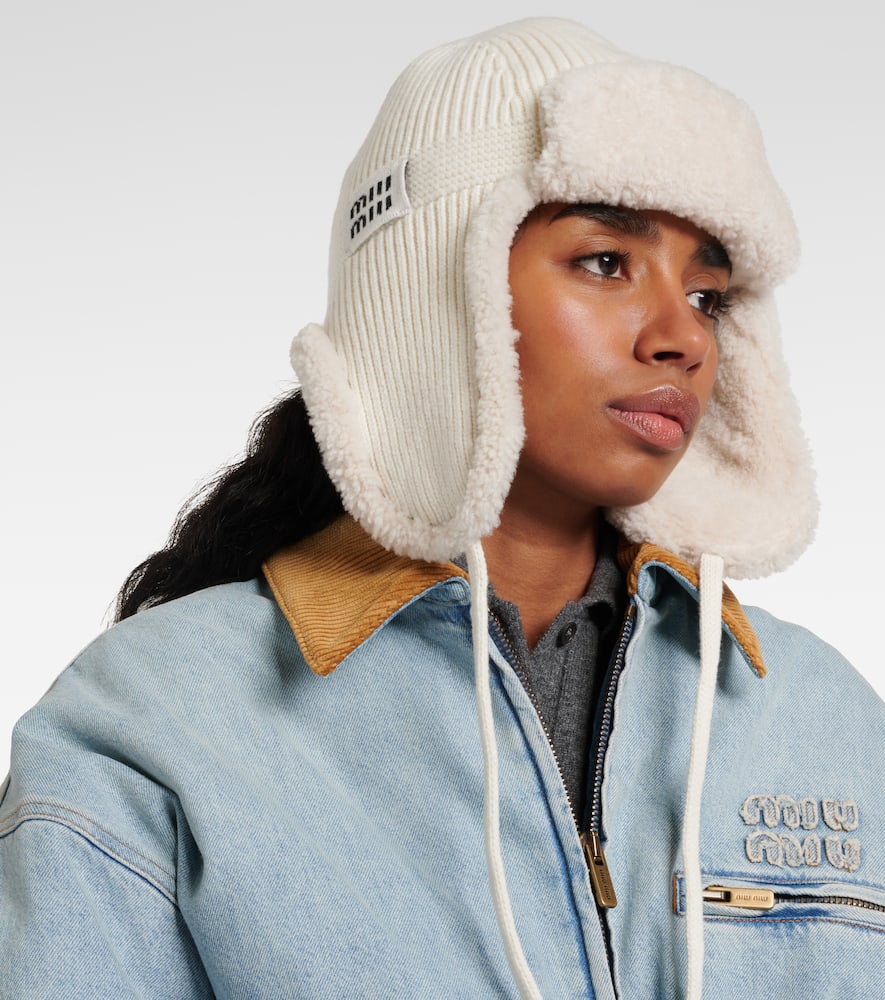 Miu Miu Shearling-trimmed Wool And Cashmere Hat In White