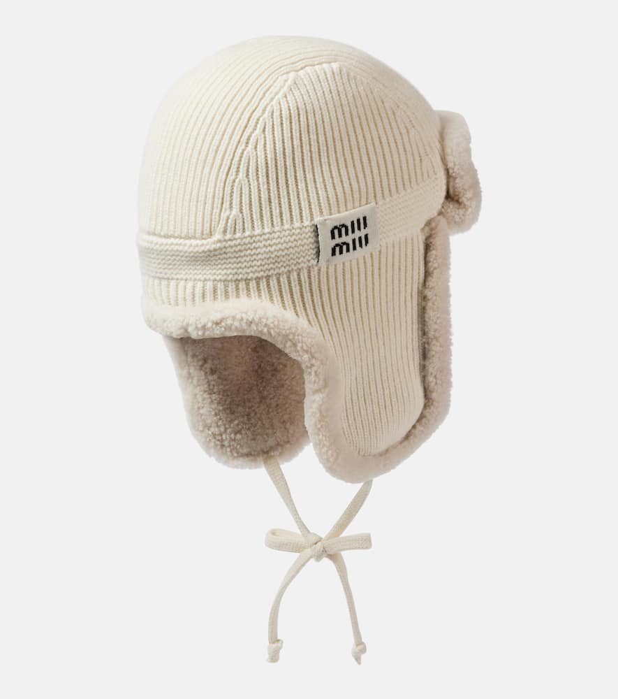 Miu Miu Shearling-trimmed Wool And Cashmere Hat In White