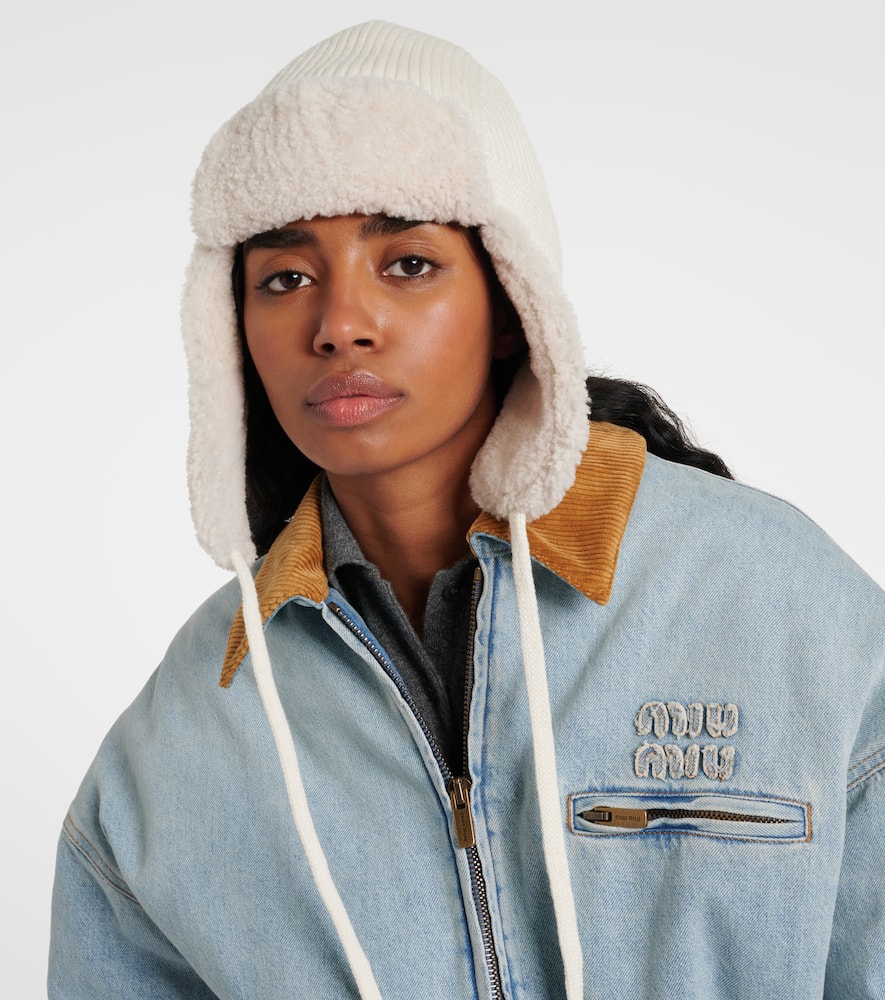 Miu Miu Shearling-trimmed Wool And Cashmere Hat In White