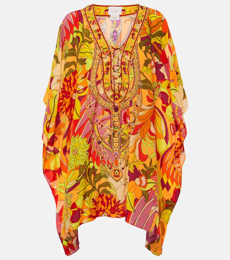 Embellished floral silk beach dress