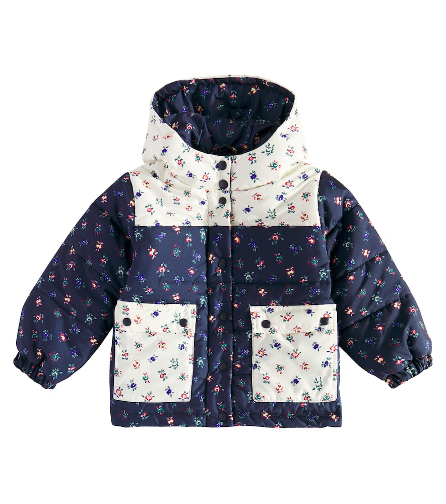 The New Society Heaven Floral Patchwork Puffer Jacket In Blue