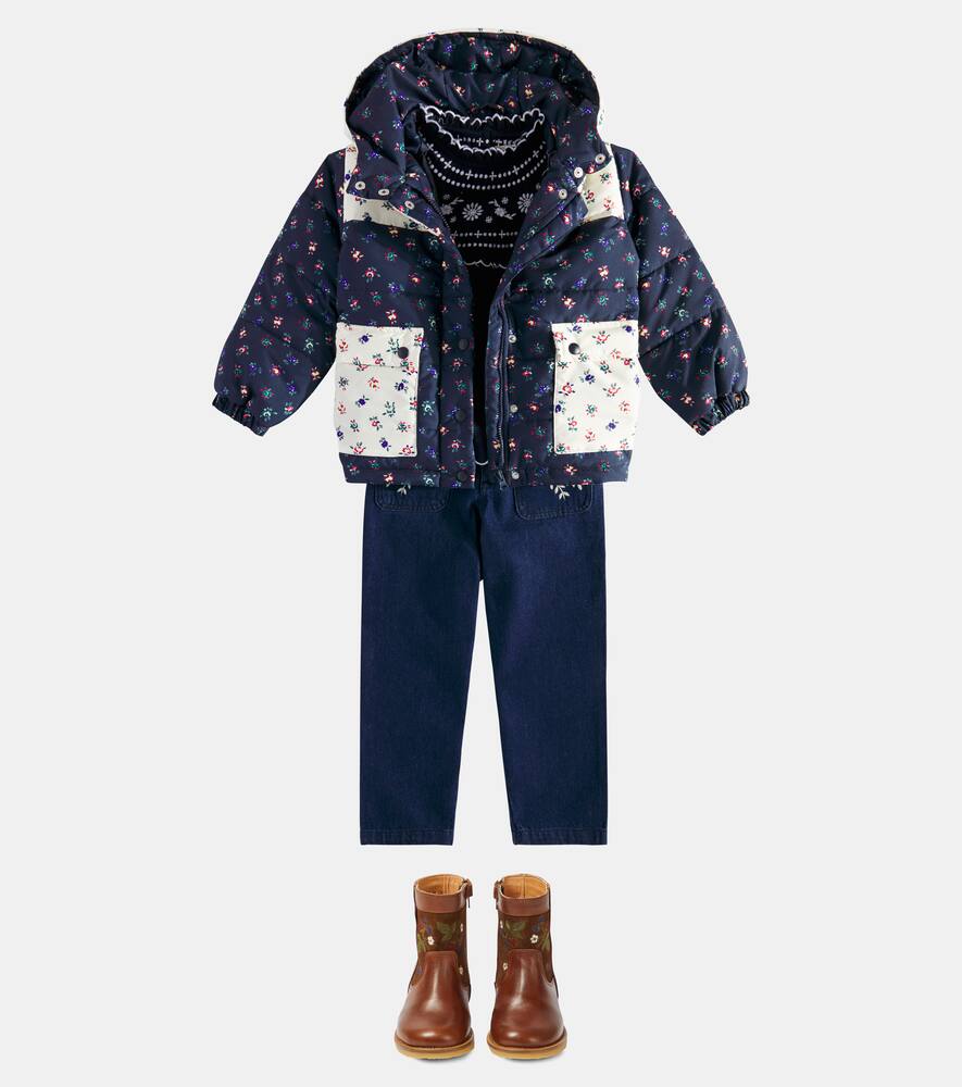 The New Society Heaven Floral Patchwork Puffer Jacket In Blue