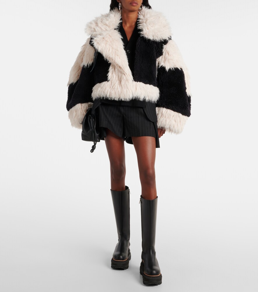  Sacai Sacai Oversized Faux Fur-trimmed Wool Jacket 