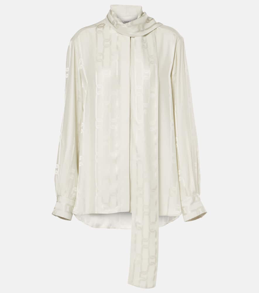 Scarf-detail satin jacquard blouse
