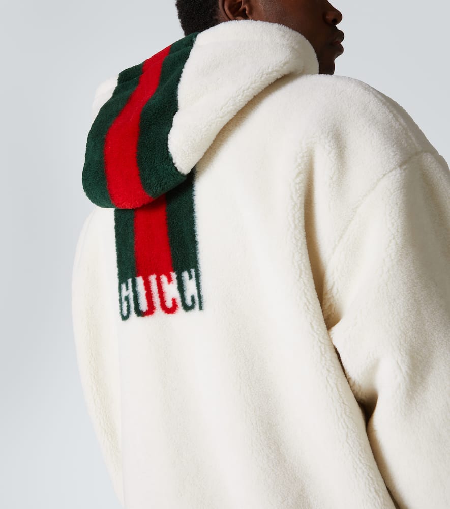 Gucci White Hoodie With Maxi Web Print On The Hood And Kangaroo Pocket On The Front In Cotton Man In White