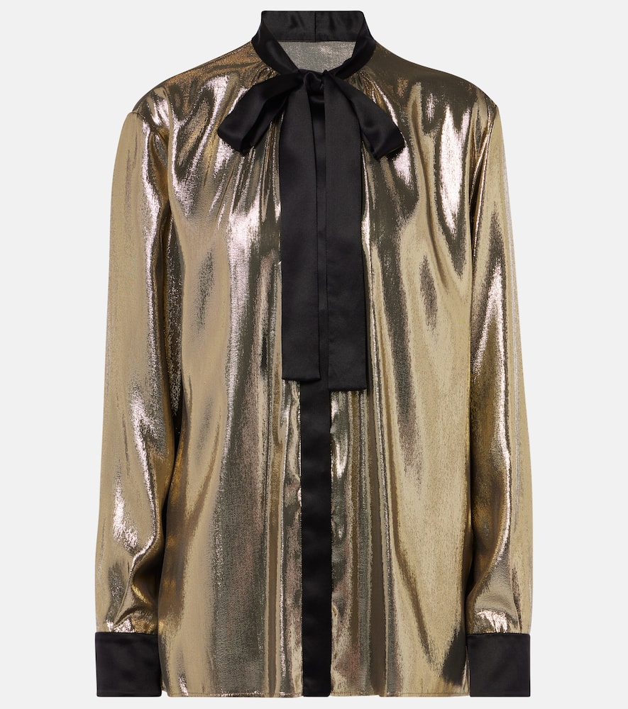 Dolce & Gabbana Tie-neck Silk-blend Lamé Blouse In Gold