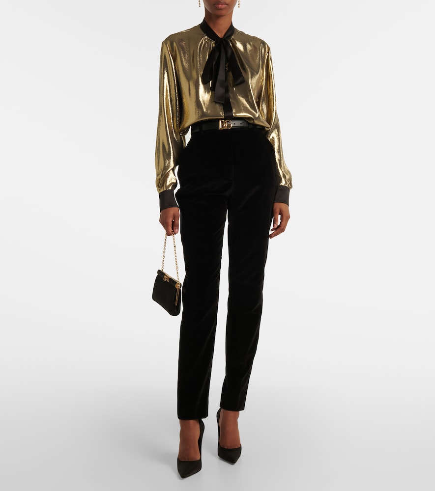 Dolce & Gabbana Tie-neck silk-blend lamé blouse